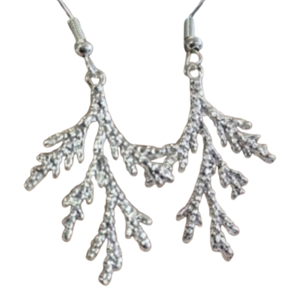 Elegant Silver Metal Stainless Steel Branch Spruce Dangle Earrings